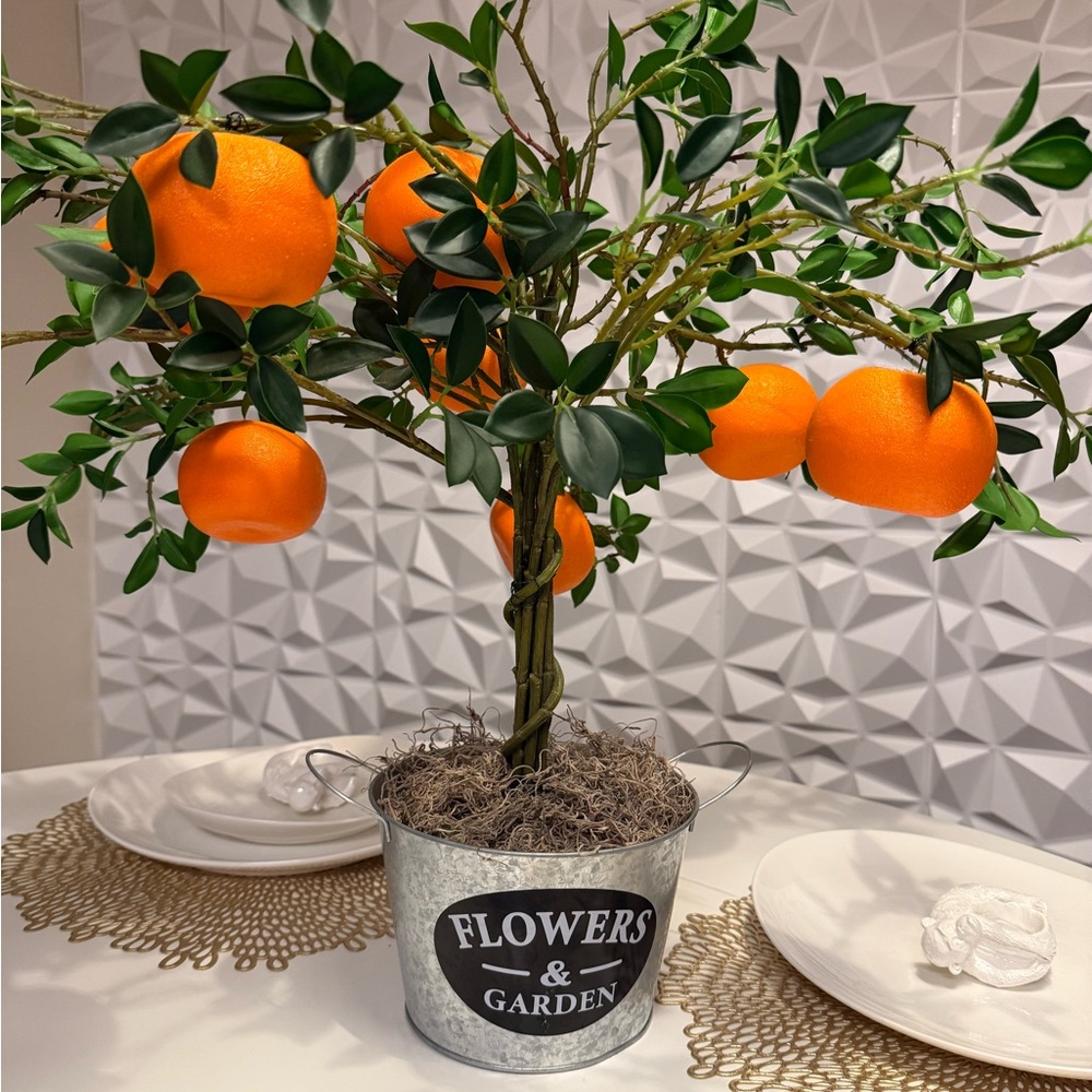 Artificial Orange Tree in Metal Pot